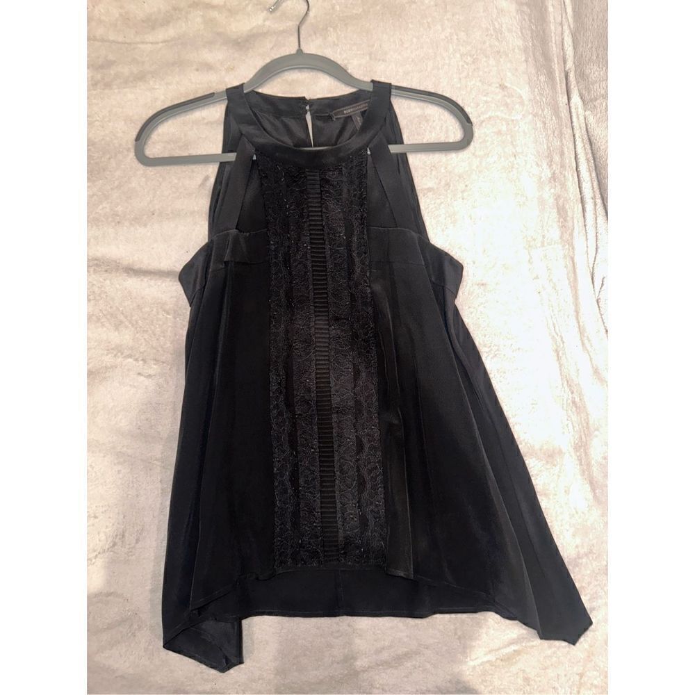 BCBG MAXAZRIA size S black tank top blouse with lace